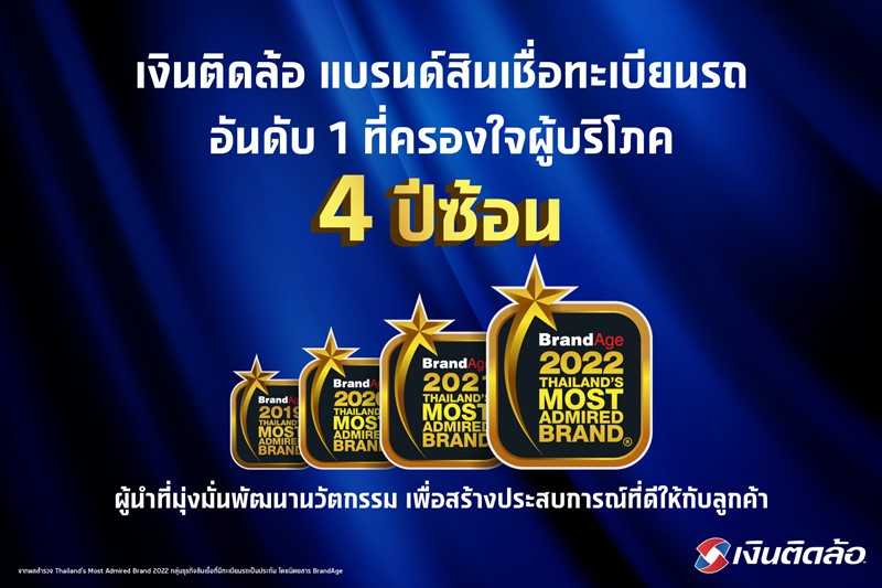 เงินติดล้อ ยืนหนึ่งสุดยอดแบรนด์สินเชื่อทะเบียนรถครองใจผู้บริโภค ต่อเนื่อง 4 ปีซ้อน